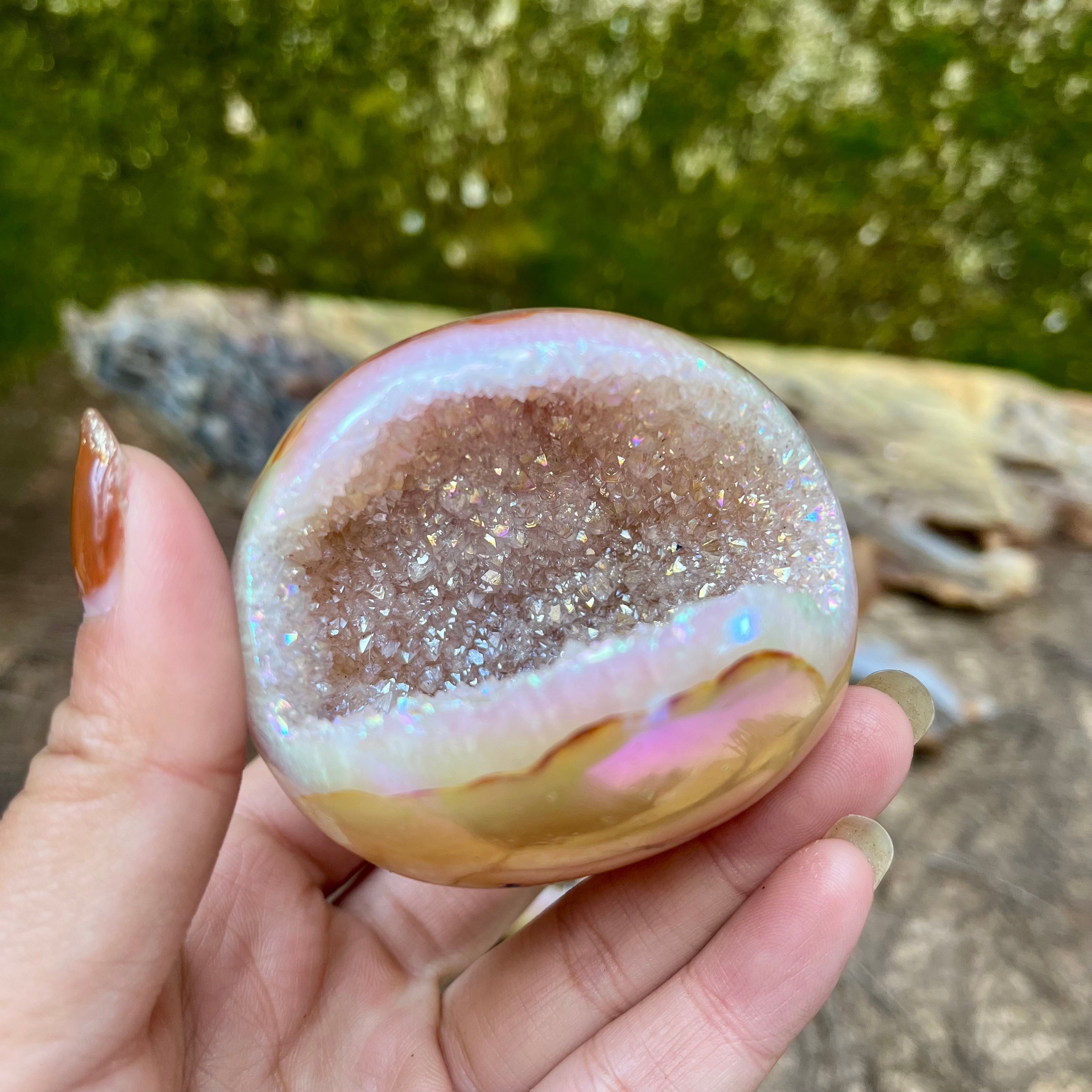 3PCS Druzy Aura Agate Geode Spheres Group