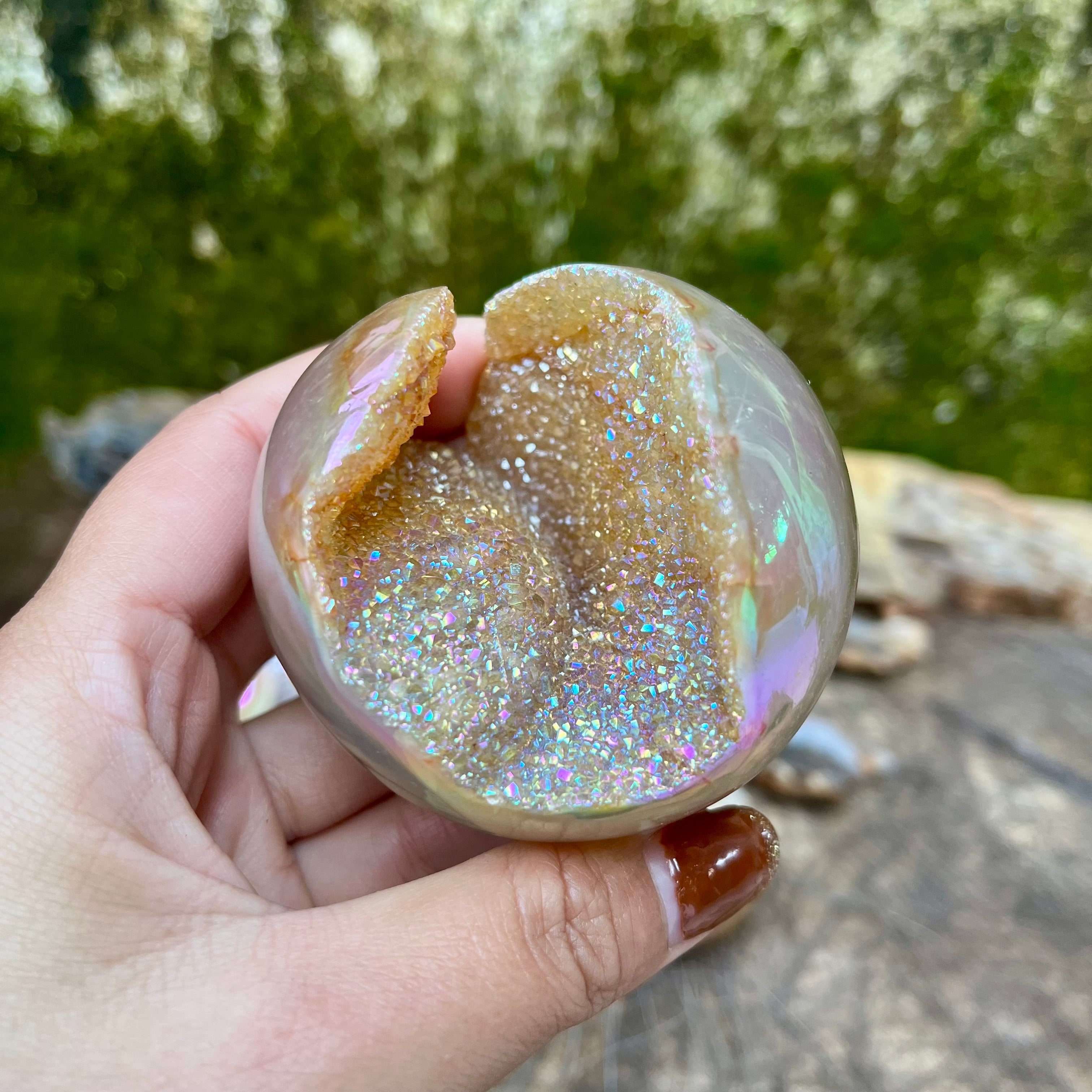 3PCS Druzy Aura Agate Geode Spheres Group