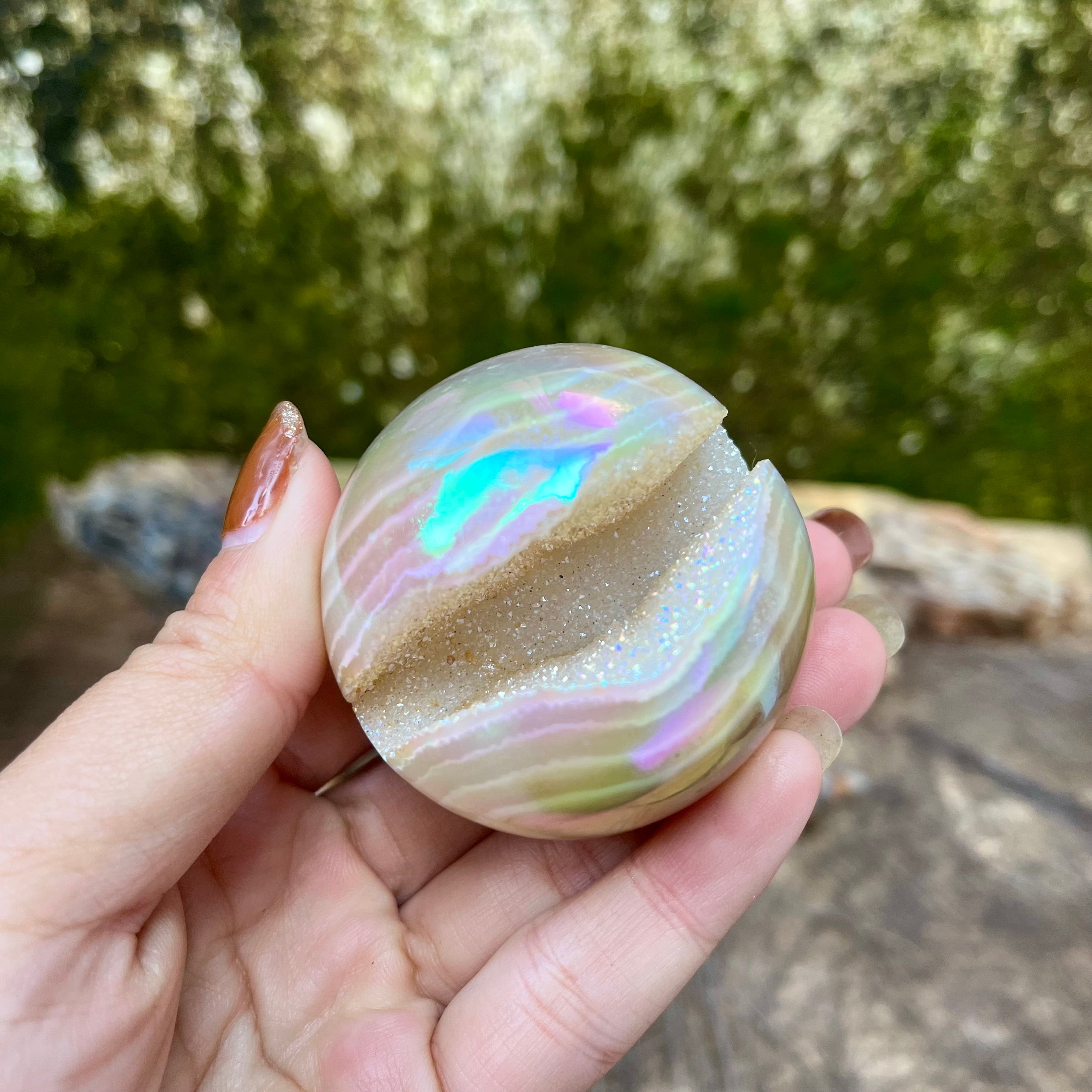 3PCS Druzy Aura Agate Geode Spheres Group