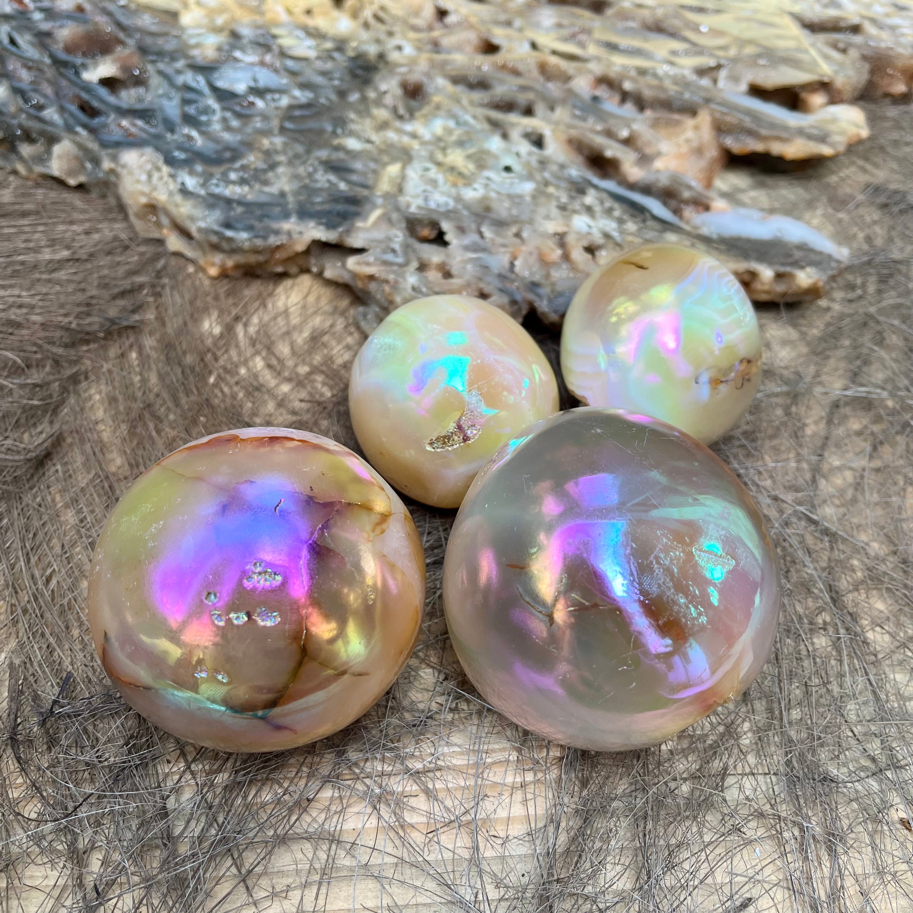 3PCS Druzy Aura Agate Geode Spheres Group