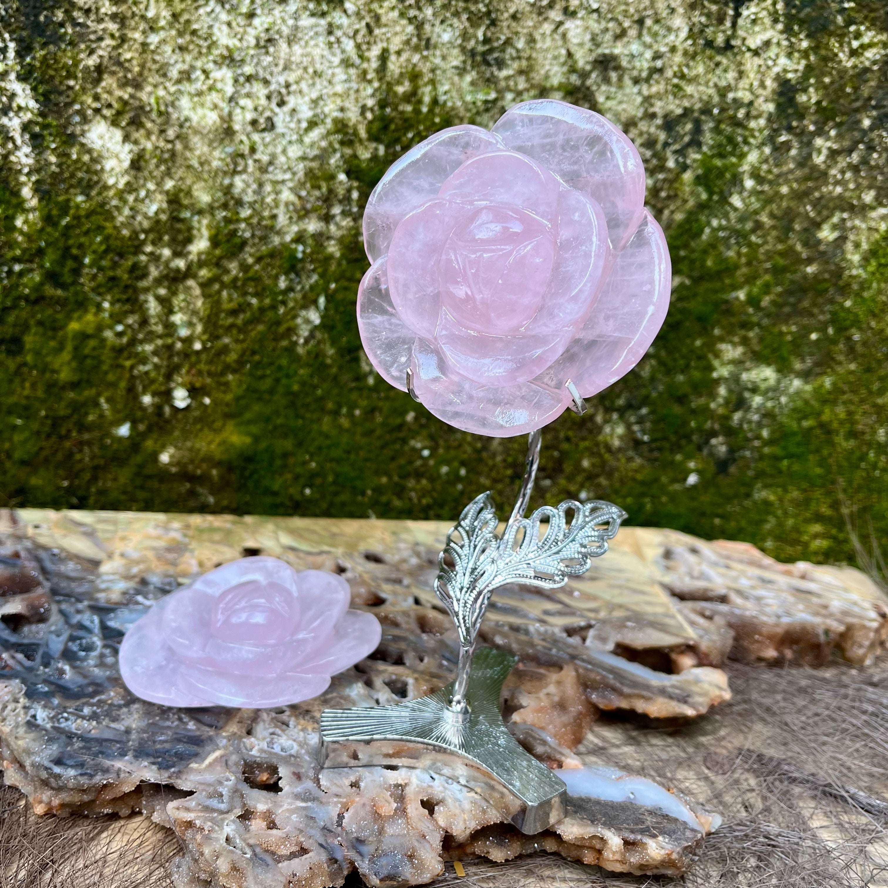 Rose Quartz Rose Flower on Stand Decor (stand included)