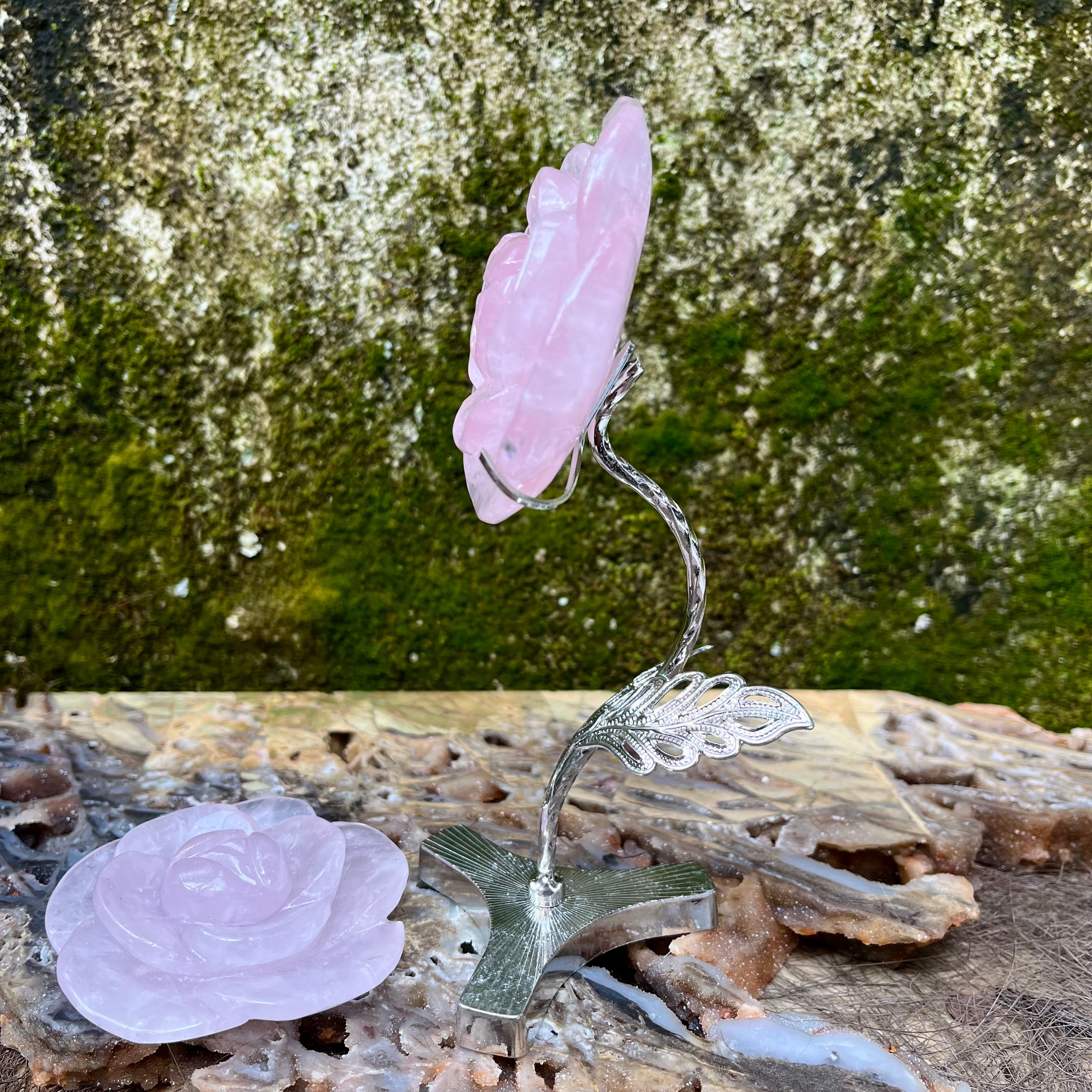 Rose Quartz Rose Flower on Stand Decor (stand included)
