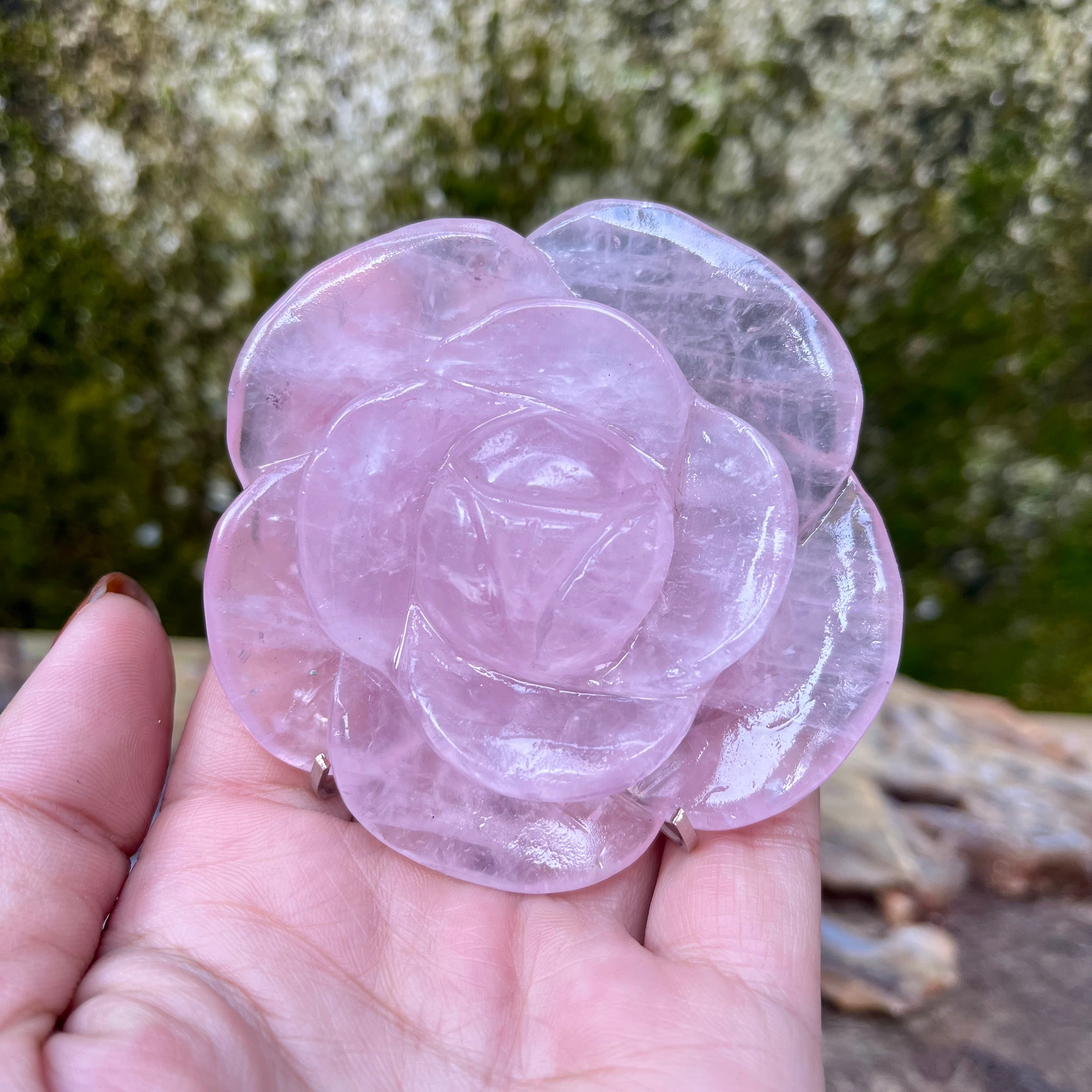 Rose Quartz Rose Flower on Stand Decor (stand included)