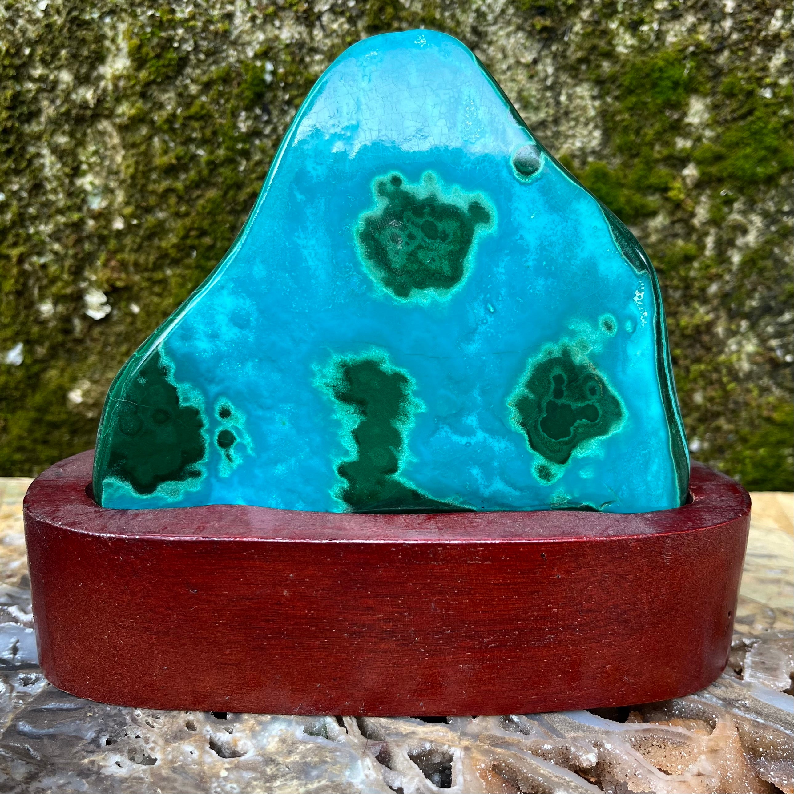 Chryscolla with Malchite Specimen on Stand Decor (stand included)