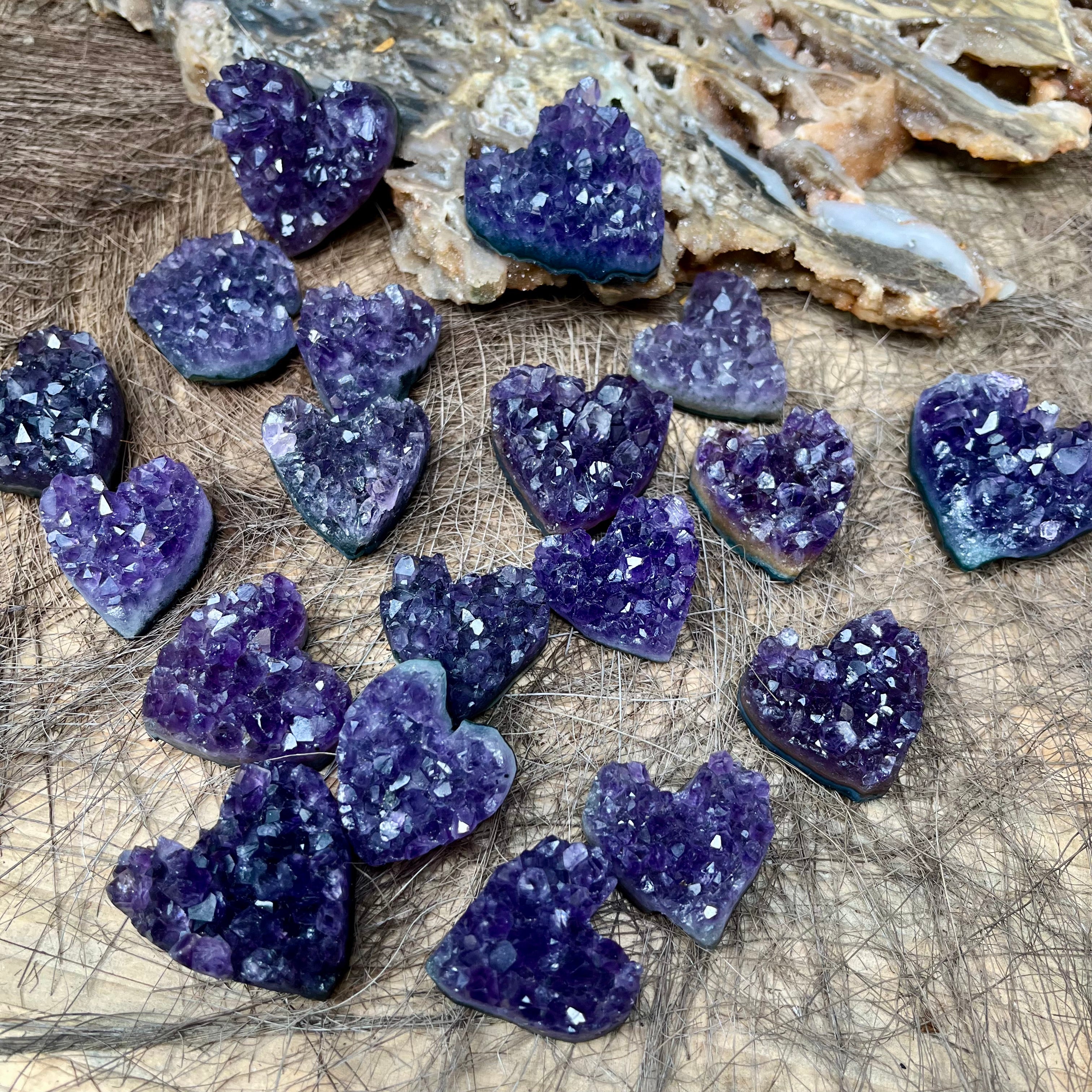 19PCS Amethyst Cluster Raw Cut Small Hearts