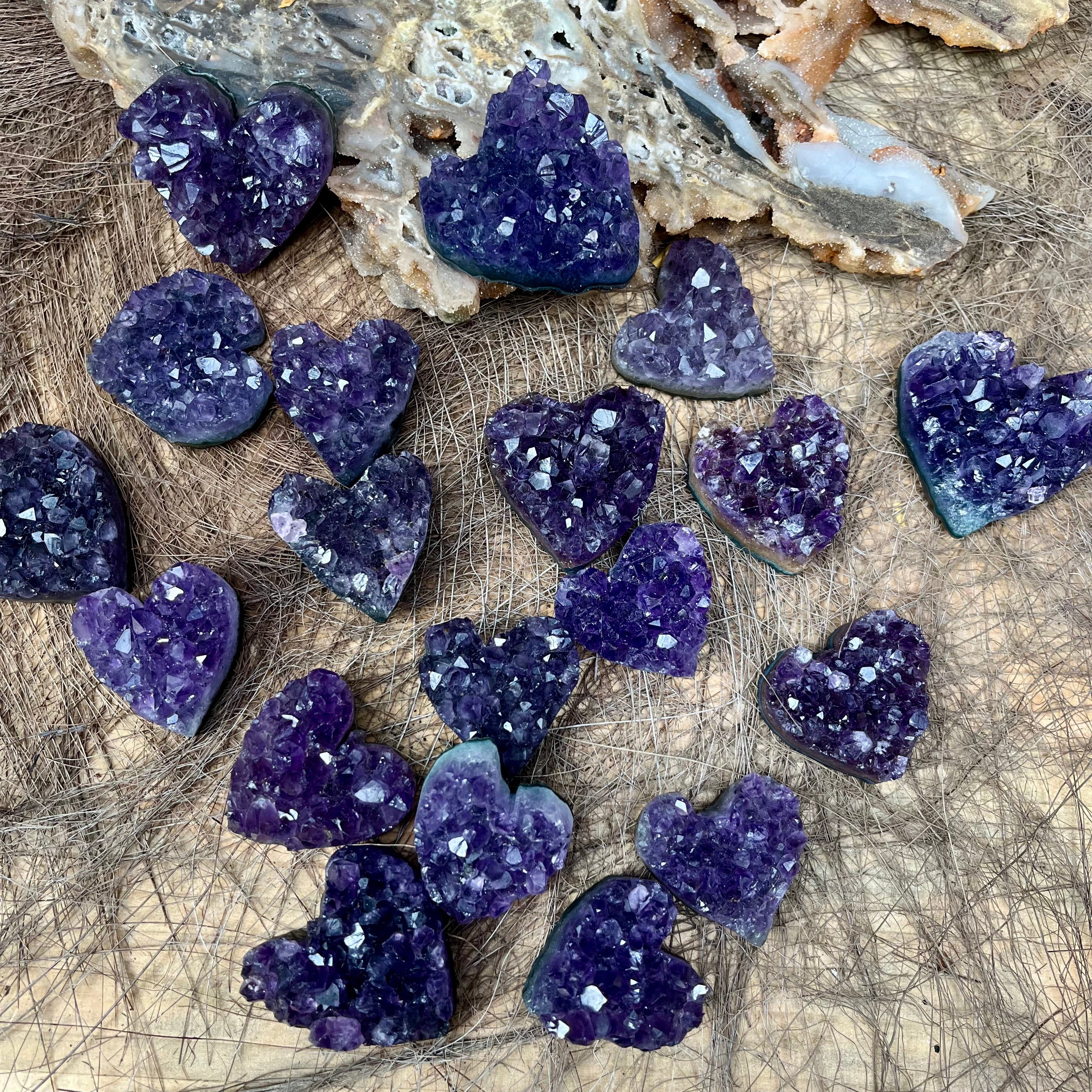 19PCS Amethyst Cluster Raw Cut Small Hearts
