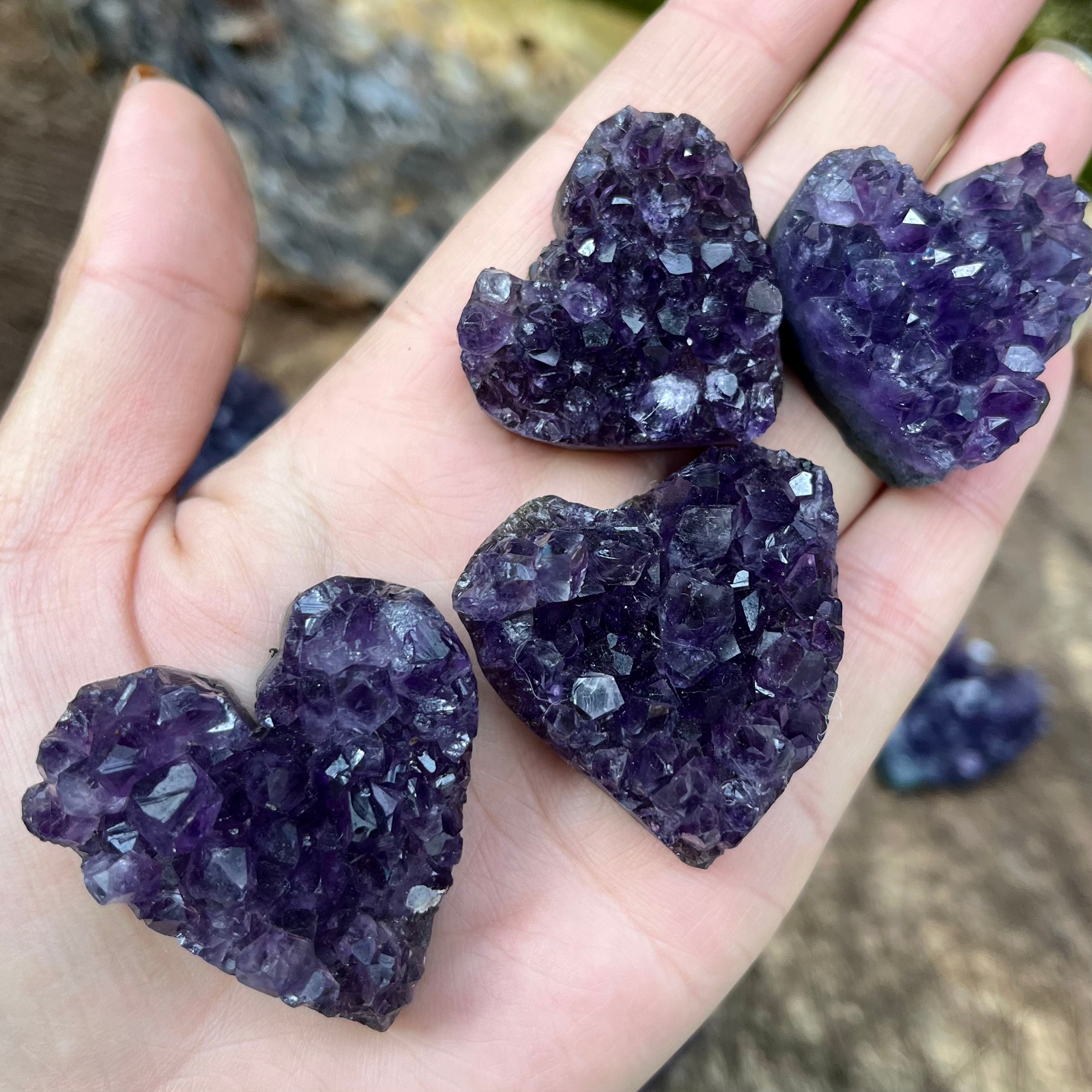19PCS Amethyst Cluster Raw Cut Small Hearts