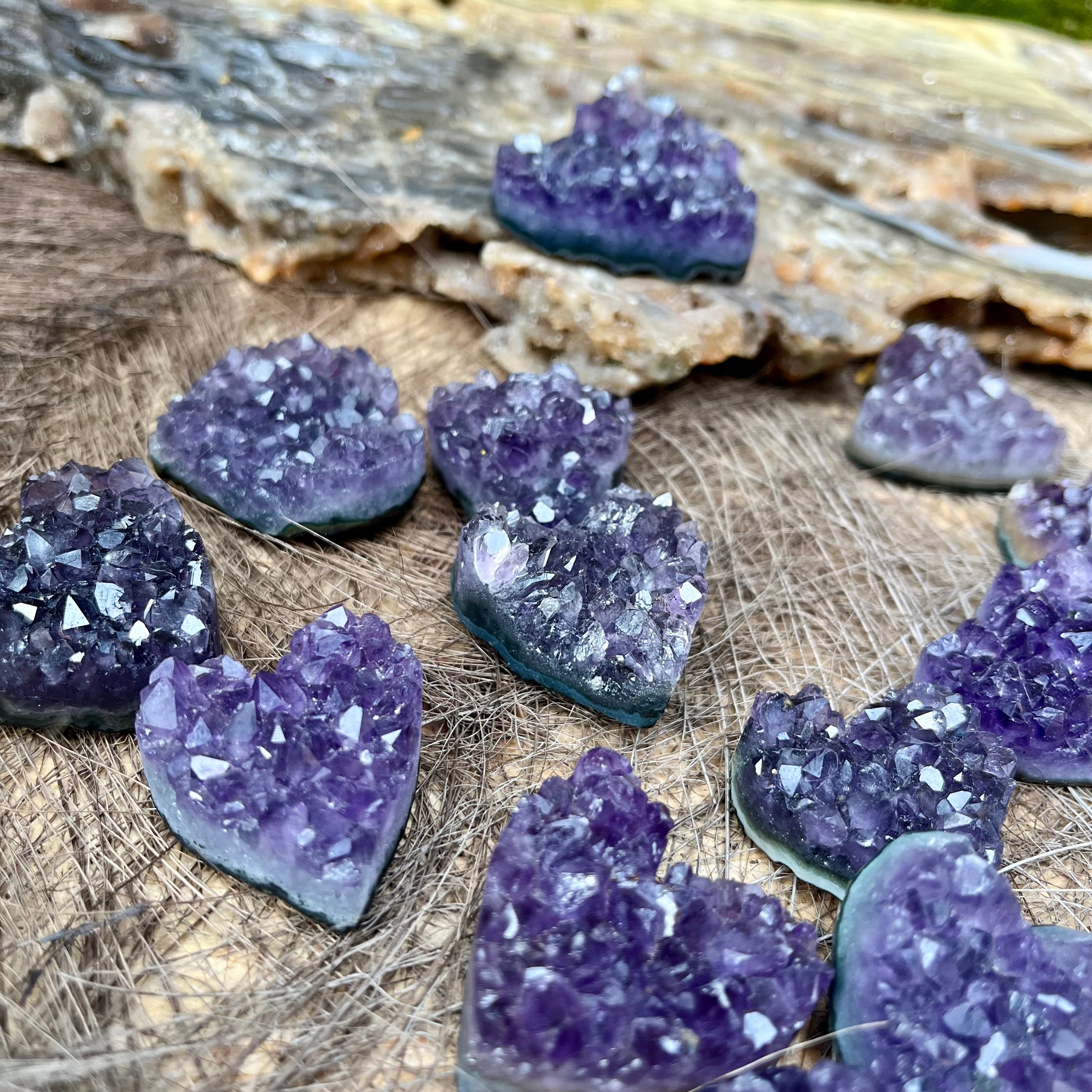 19PCS Amethyst Cluster Raw Cut Small Hearts