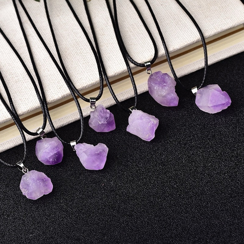 Natural Raw Amethyst Shoots Pendant Necklace Fashion Jewelry