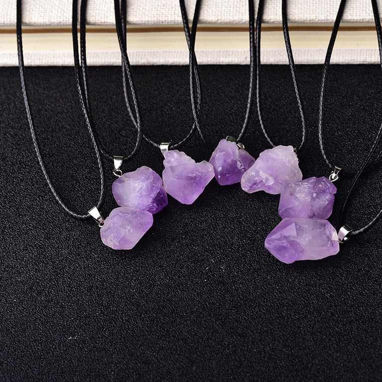 Natural Raw Amethyst Shoots Pendant Necklace Fashion Jewelry