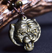 Natural Sheen Obsidian Tiger Head Pendant Necklace Fashion Jewelry