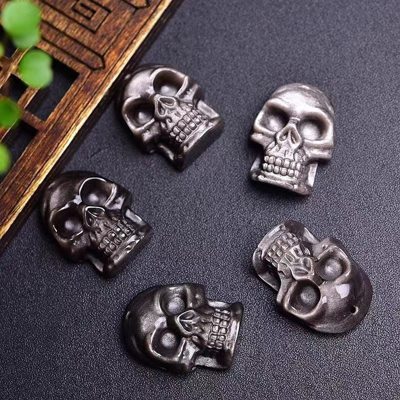 Natural Sheen Obsidian Skull Pendant Fashion Jewelry