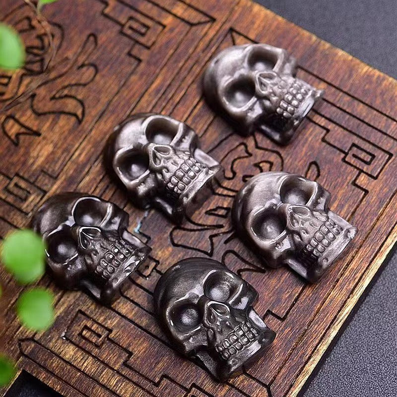 Natural Sheen Obsidian Skull Pendant Fashion Jewelry