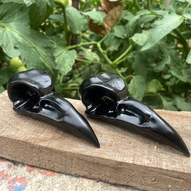 10CM Black Obsidian Yooperlite Raven Skull Crow Carvings