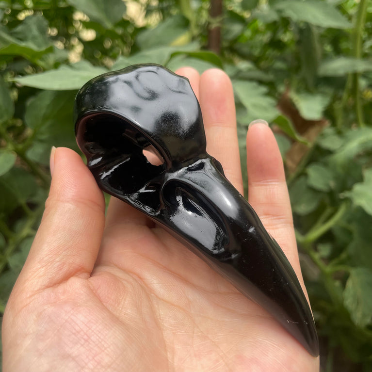 10CM Black Obsidian Yooperlite Raven Skull Crow Carvings