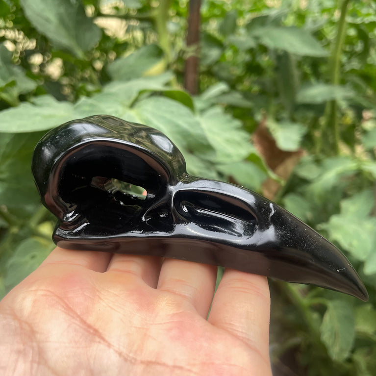 10CM Black Obsidian Yooperlite Raven Skull Crow Carvings