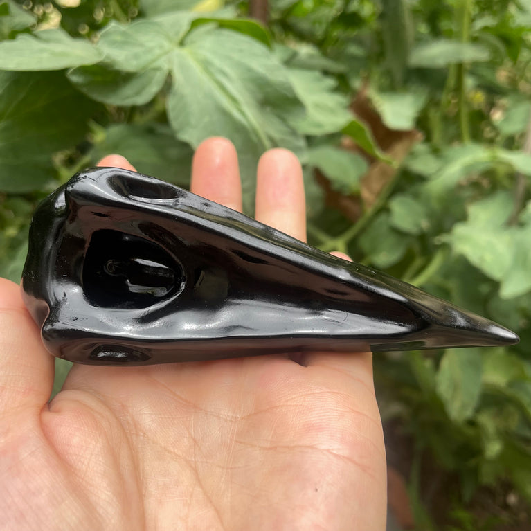 10CM Black Obsidian Yooperlite Raven Skull Crow Carvings