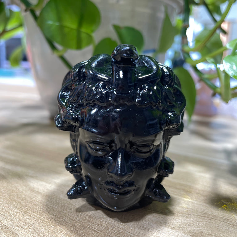 6CM Black Obsidian Medusa Carvings