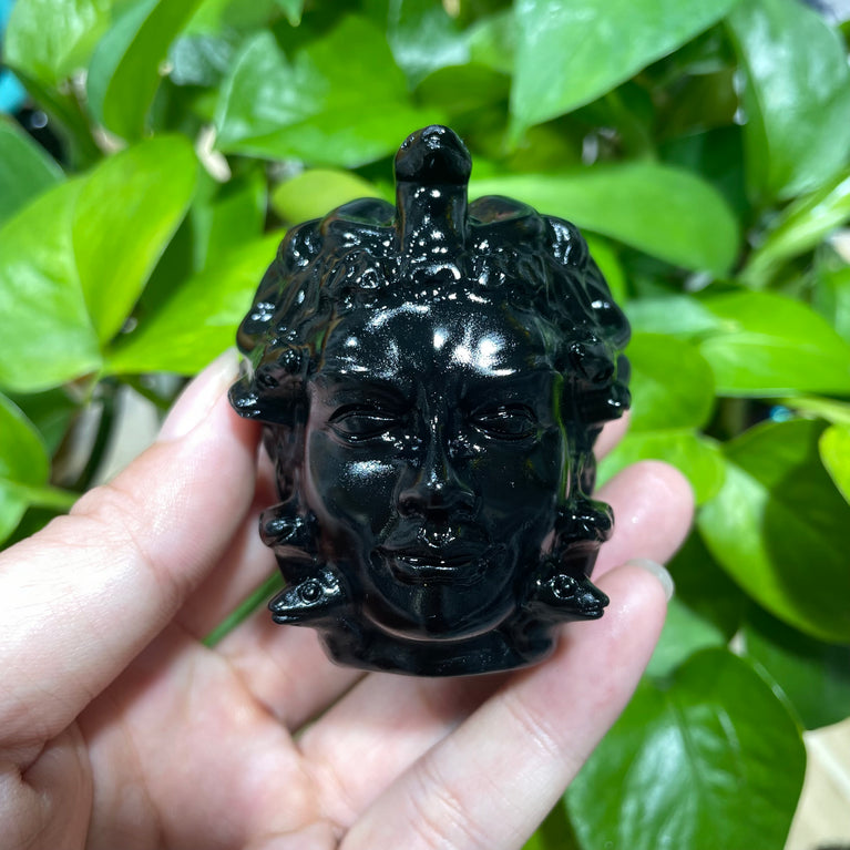 6CM Black Obsidian Medusa Carvings