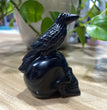 7CM Black Obsidian Raven on Skull Carvings