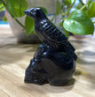 7CM Black Obsidian Raven on Skull Carvings