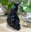 7CM Black Obsidian Raven on Skull Carvings