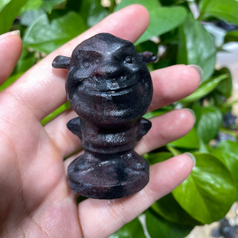 6CM Natural Black Obsidian Garnet Opalite Shrek Movie Figure Carvings