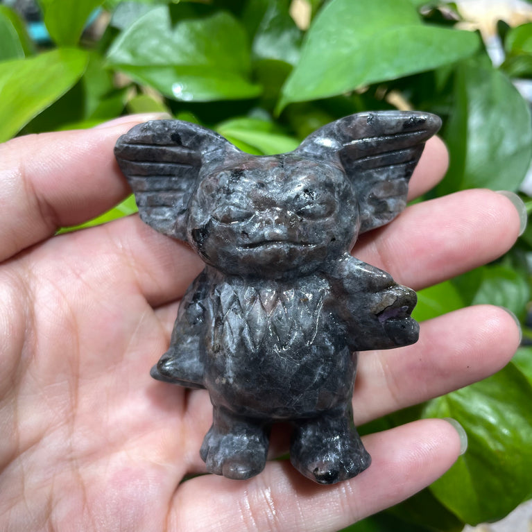 6CM Natural Black Obsidian Yooperlite Gremlin Carvings