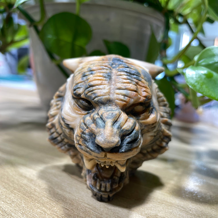 6CM Natural Stone Tiger Head Carvings