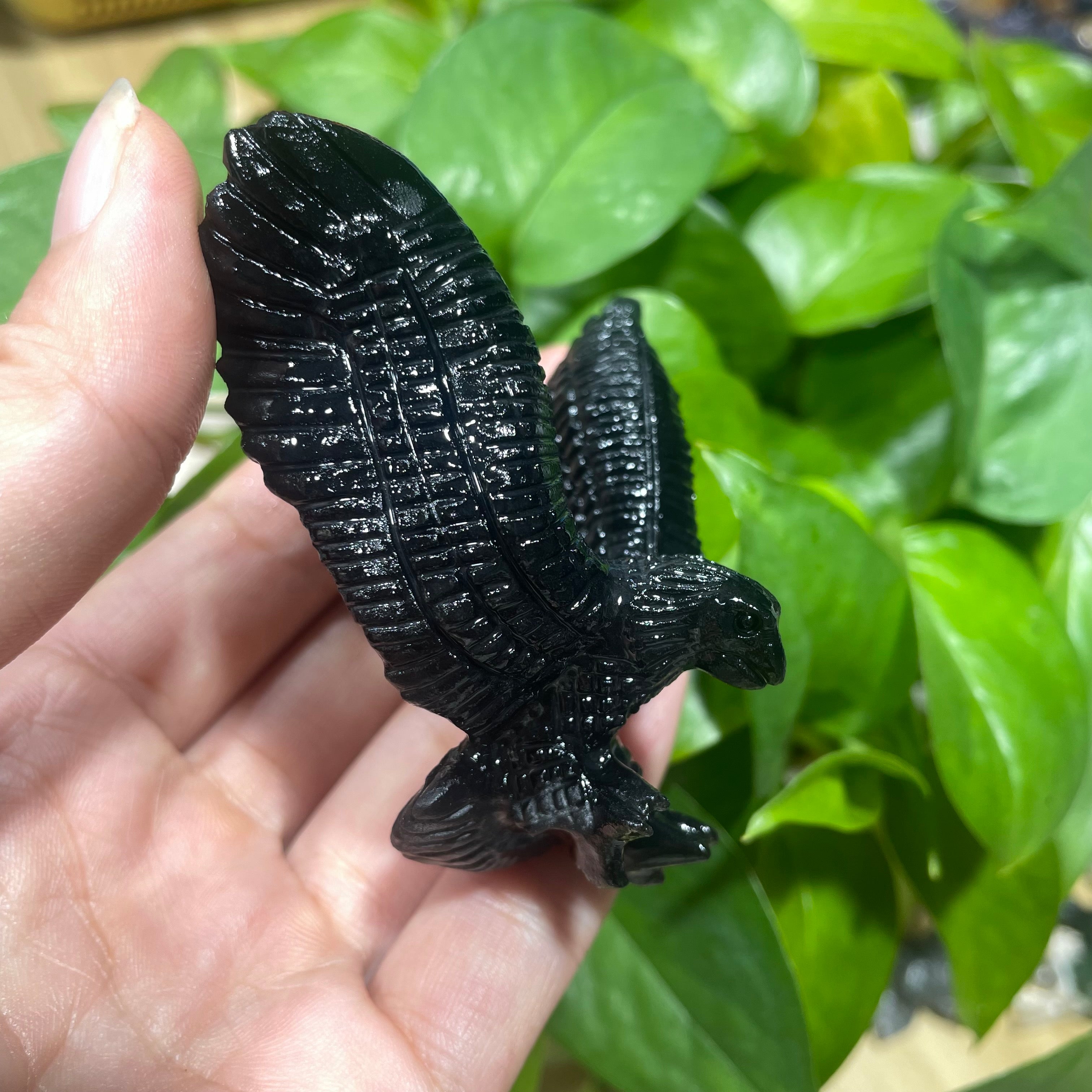 6.5CM Black Obsidian Flying Eagle Carvings
