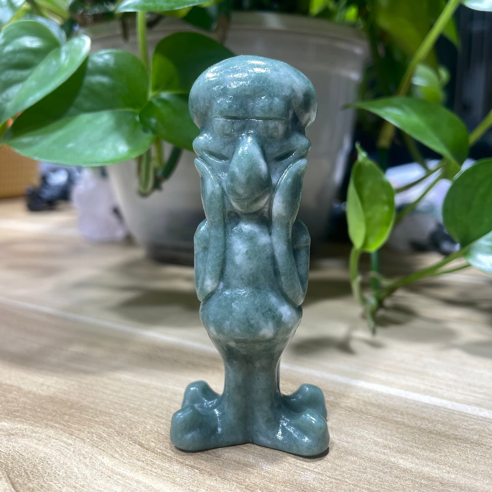 8CM Green Jasper Squidward SpongeBob Carvings