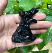 6CM Natural Stone Cat on Magic Broom Witch Hat Carvings