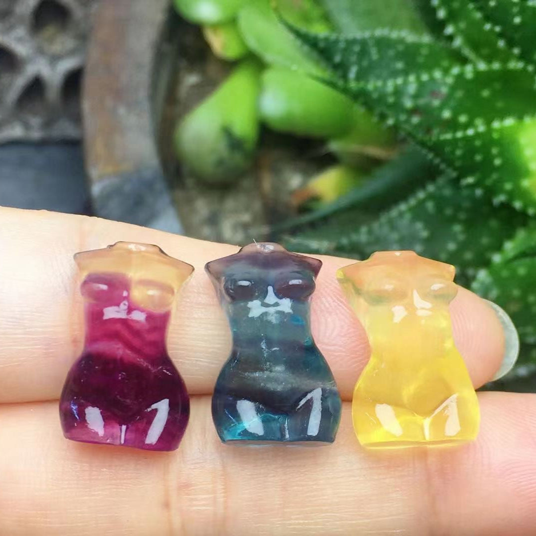 Mini Fluorite Lady Body Natural Crystal Carvings