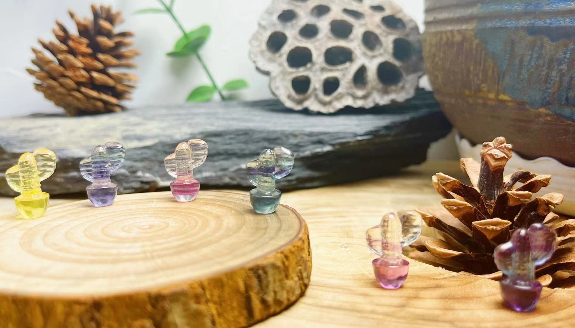 Mini Fluorite Cactus Natural Crystal Carvings