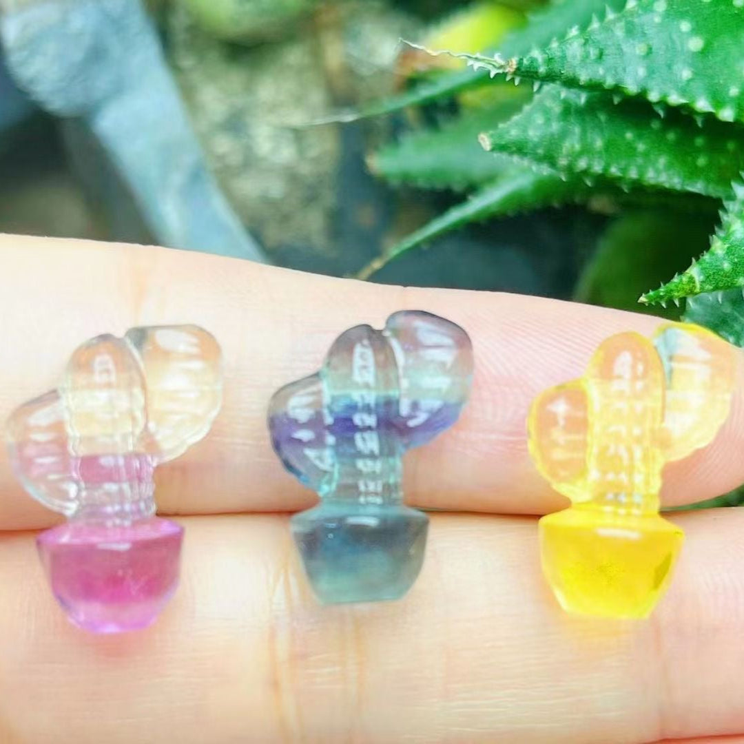 Mini Fluorite Cactus Natural Crystal Carvings