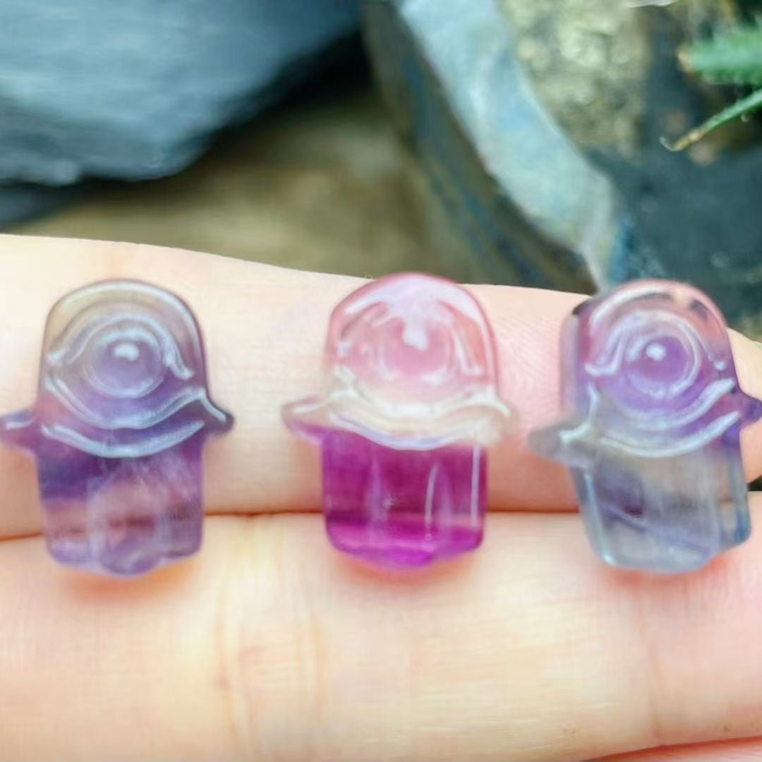 Mini Fluorite Hamsa Hand Natural Crystal Carvings
