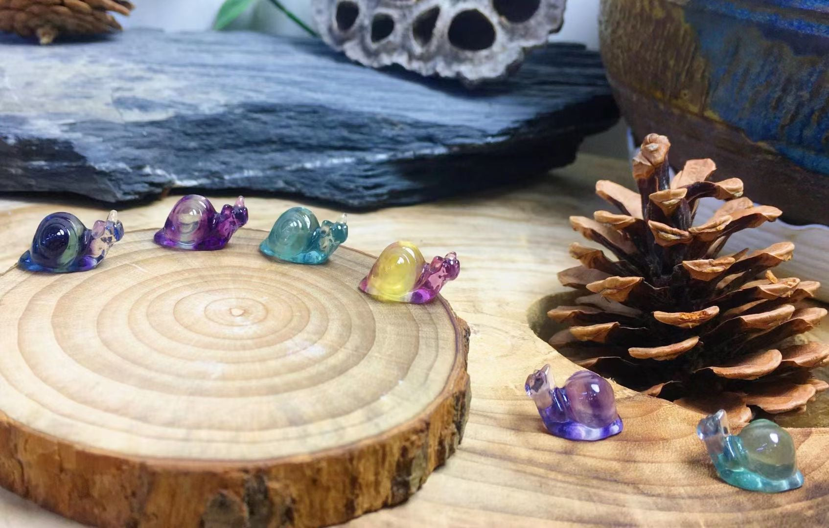 Mini Fluorite Snail Natural Crystal Carvings