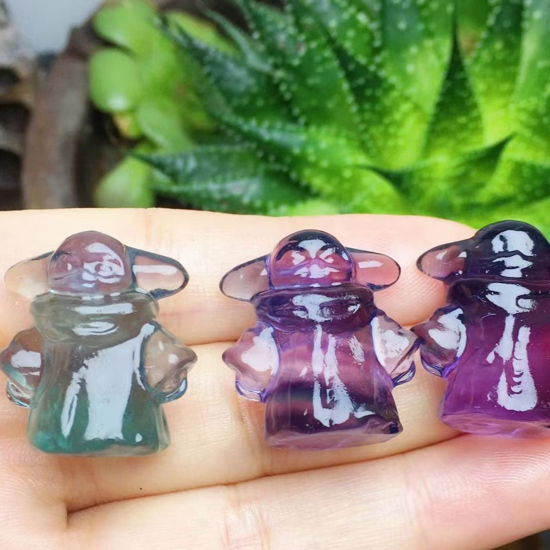 Mini Fluorite Yoda Natural Crystal Carvings
