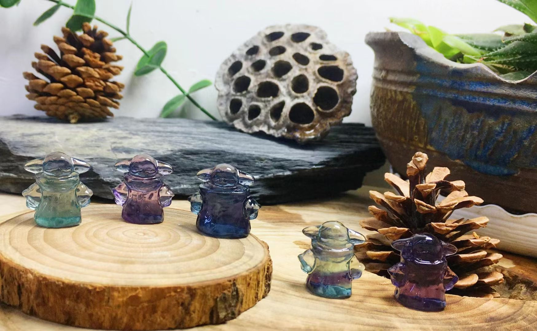 Mini Fluorite Yoda Natural Crystal Carvings