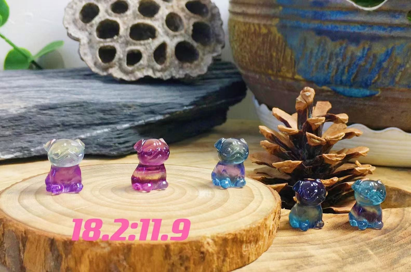 Mini Fluorite Pug Dog Natural Crystal Carvings