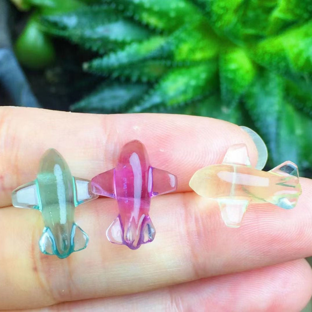 Mini Fluorite Air Plane Natural Crystal Carvings