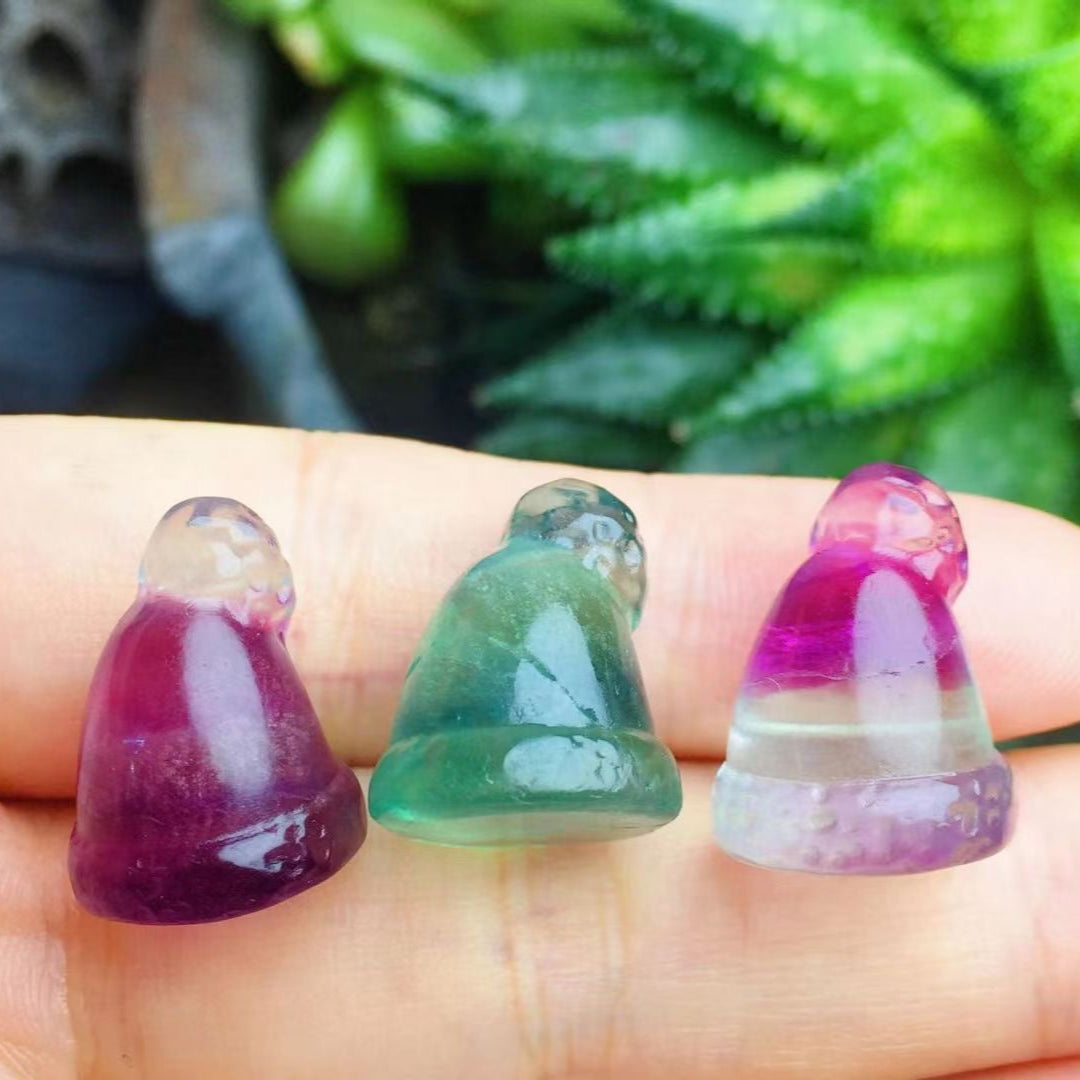 Mini Fluorite Christmas Hat Natural Crystal Carvings