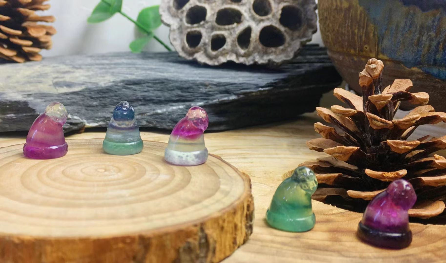 Mini Fluorite Christmas Hat Natural Crystal Carvings