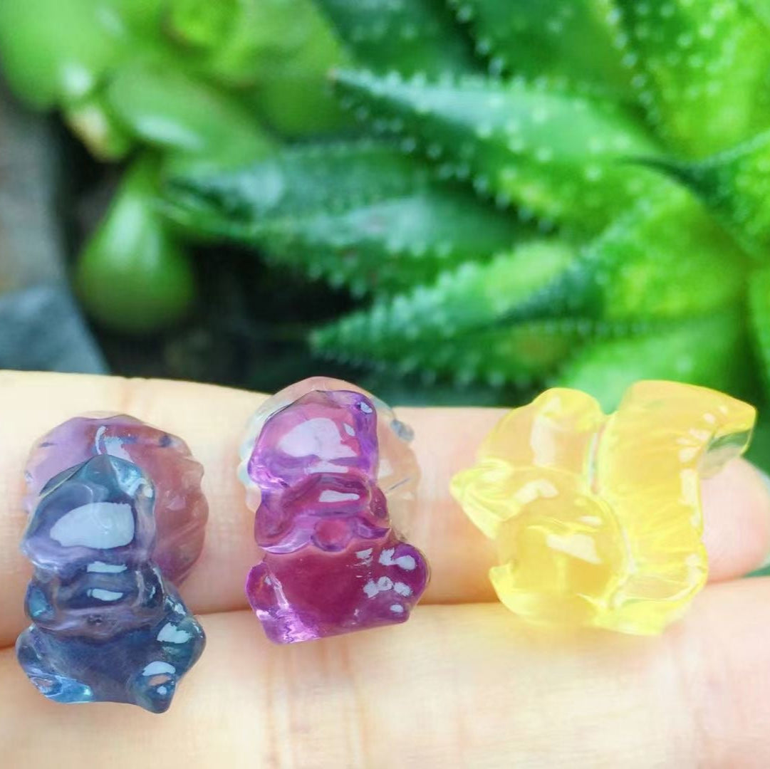 Mini Fluorite Squirrel Natural Crystal Carvings