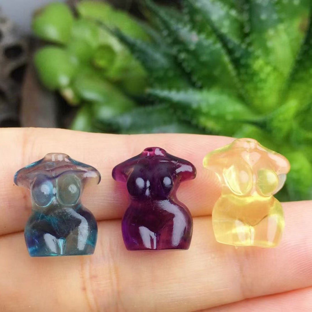 Mini Fluorite Chubby Lady Body Natural Crystal Carvings