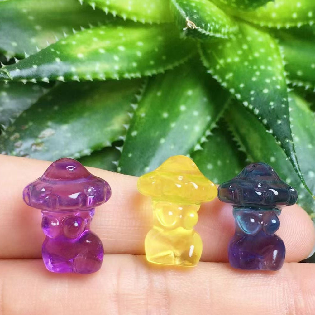Mini Fluorite Mushroom Lady Body Natural Crystal Carvings