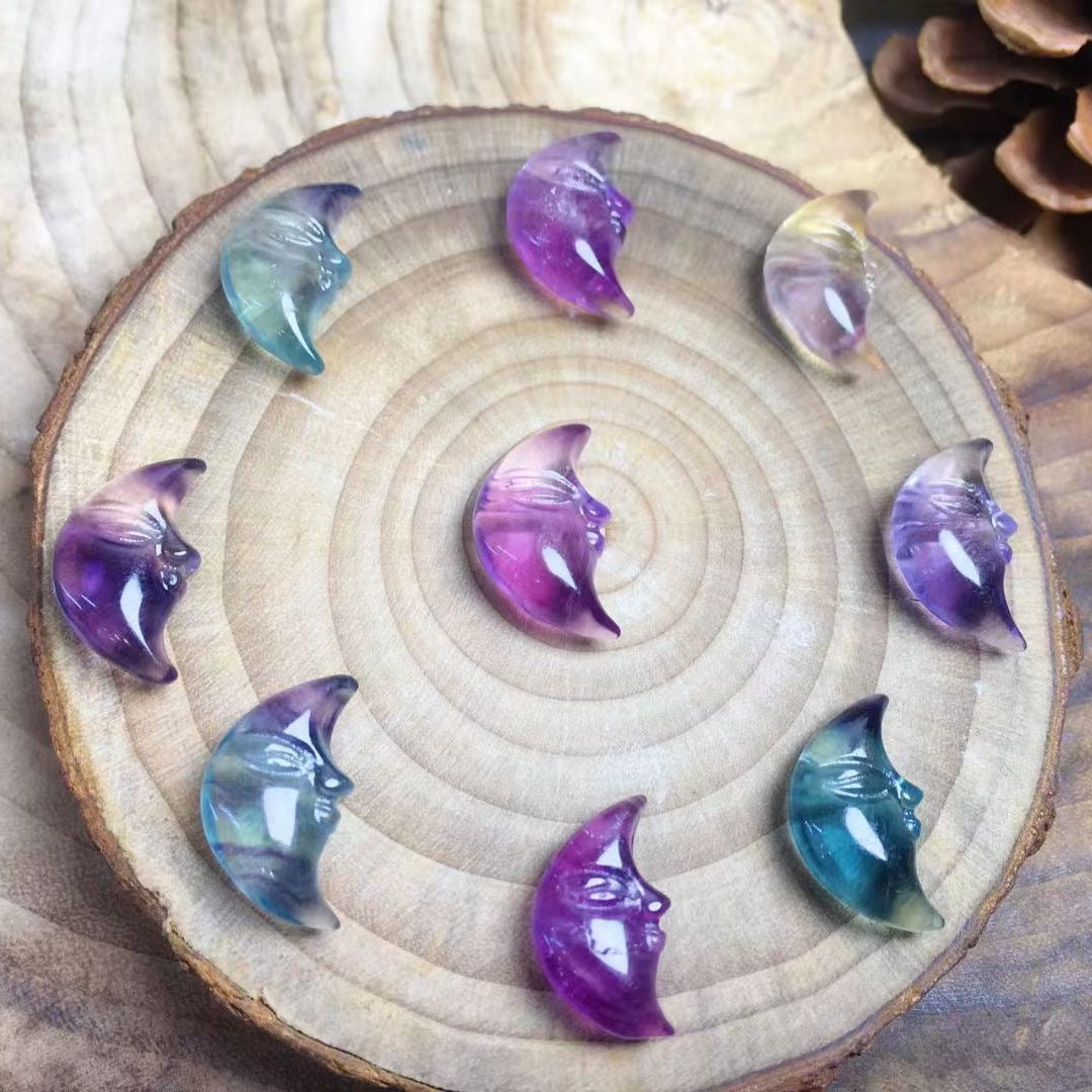 Mini Fluorite Moon Face Natural Crystal Carvings