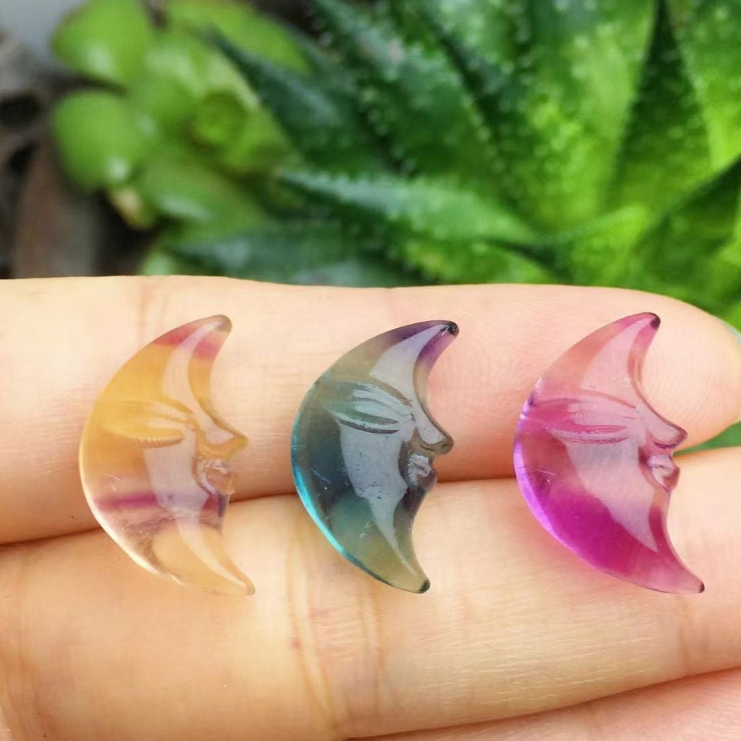 Mini Fluorite Moon Face Natural Crystal Carvings