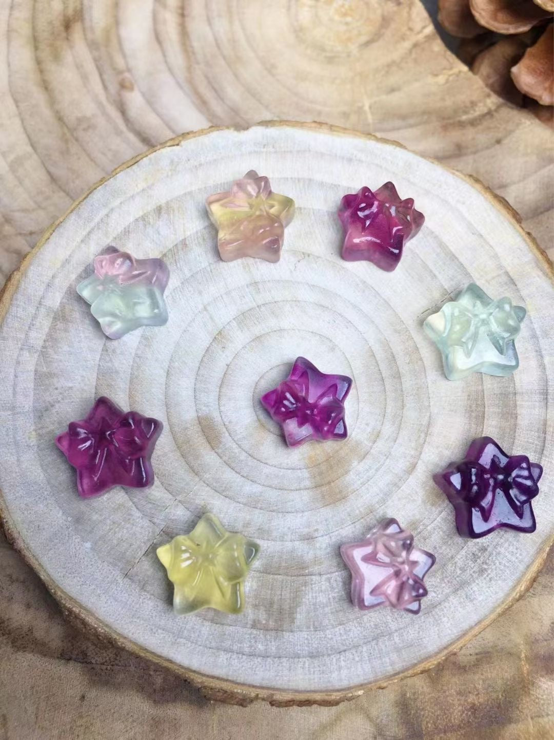 Mini Fluorite Bow Star Natural Crystal Carvings