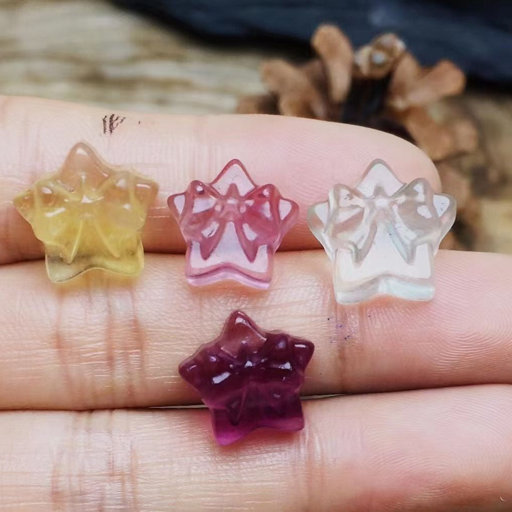 Mini Fluorite Bow Star Natural Crystal Carvings